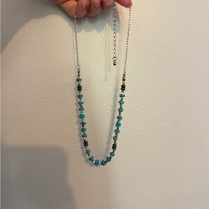 Faux Turquoise Silver Beaded Necklace